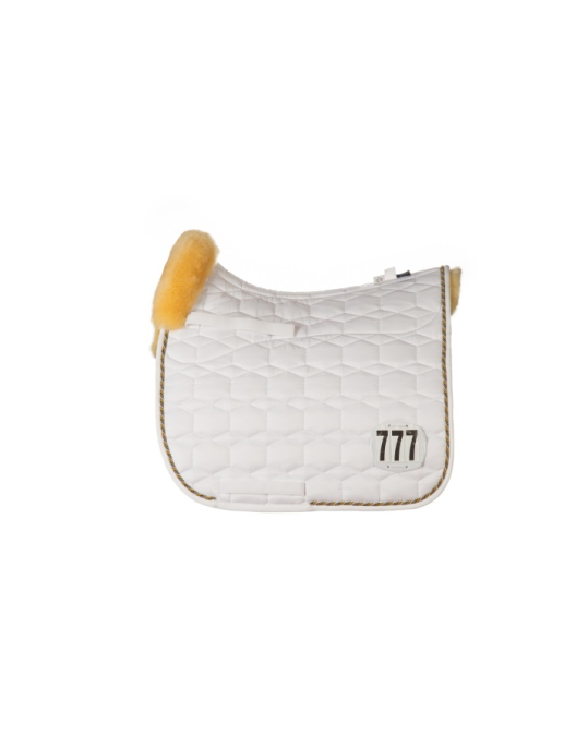Mattes Saddle Pad Competition-Collection white/lightyellow with border in front Lambskin in Seating Aria Tricolor Cord