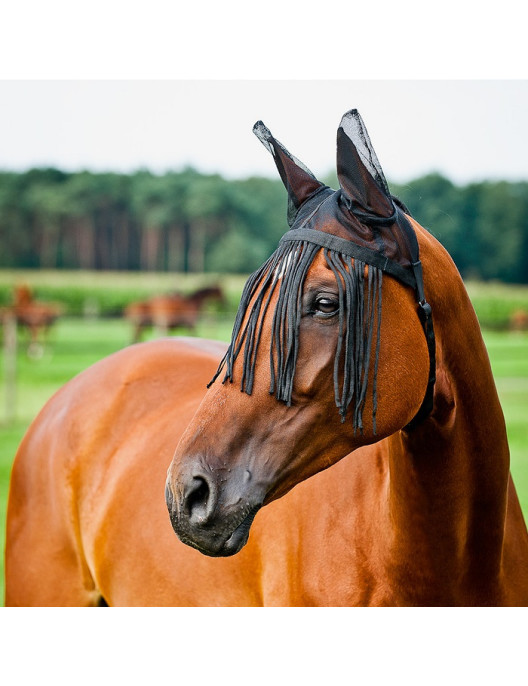 Horze Fliegenhaube aus Mesh mit Fransen  schwarz Pony