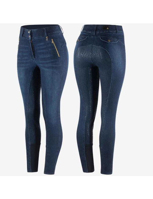 Horze Nicole Damen Jeansreithose mit Silikonvollbesatz